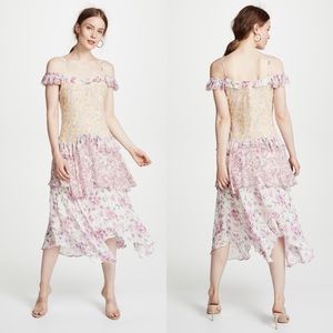 Love Shack Fancy Marceline Silk Floral Tiered Dress Size 0